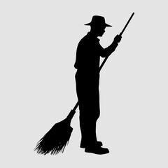 Cleaning Person Sign Monochrome Single Art Simple Black Vector Graphic