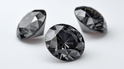 Fototapeta premium Elegant black gemstones arranged artistically on a white surface showcasing their brilliance, depth, and unique cut for luxury and fashion themes