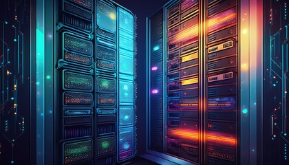 high capacity server rack for data center infrastructure modern technology concept