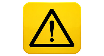 Yellow warning sign with black exclamation mark isolated on transparent background