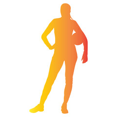 Silhouette of Girl Playing Volleyball. Vector Illustration in Gradient Color.