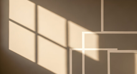 Minimal wall shadow of window frame with abstract square shapes on warm background symbolizing lifestyle and interior calm design