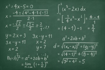 Complex mathematical equations on chalkboard.