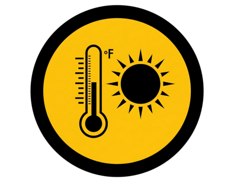 Thermometer and sun icon representing high temperature isolated on transparent background