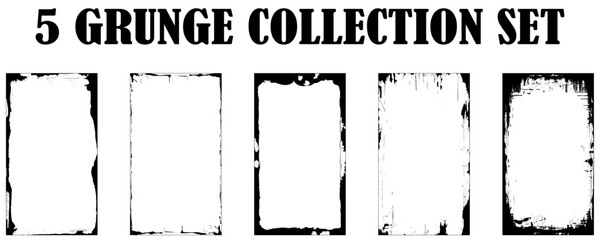 Grunge Border Frame Set in Black. Design Elements Bundle