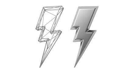 Isolated Metallic Lightning Bolt, energy symbol