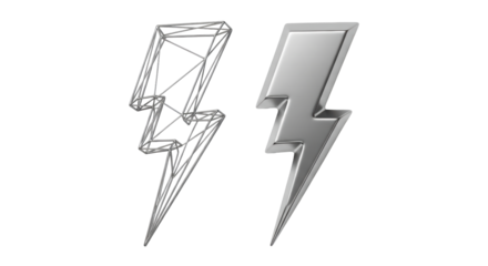 Isolated Metallic Lightning Bolt, energy symbol
