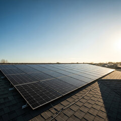 Embrace Clean Energy with Solar Panels: Generate Sustainable Power for Your Home Under a Bright Blue Sky. Generative AI.