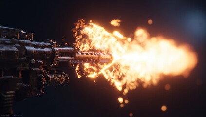 A machine gun erupting in intense flame