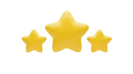 Three golden stars, one large in the center and two smaller ones on the sides, isolated on a white background.