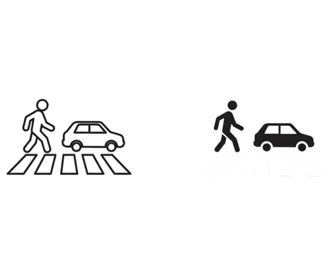 Two pedestrian crossing icons with a car on a transparent background isolated on transparent background