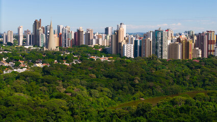 Aerial View of Maringa, Cathedral and downtown. Several buildings.