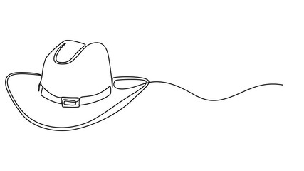Self drawing line animation Cowboy Hat continuous one single line drawn concept video, Animated self drawing of continuous line draw cowboy on horse galloping across dusty field. Cowboy on bucking
