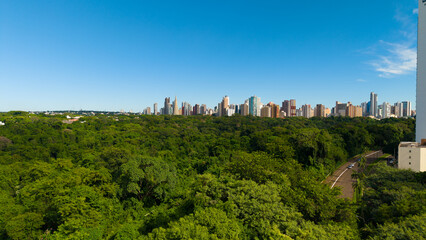 Aerial View of Maringa, Cathedral and downtown. Several buildings.