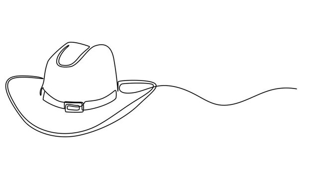 Self drawing line animation Cowboy Hat continuous one single line drawn concept video, Animated self drawing of continuous line draw cowboy on horse galloping across dusty field. Cowboy on bucking