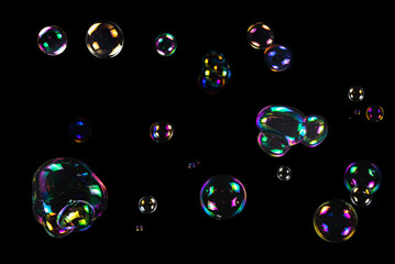 Soap bubbles isolated on a black background