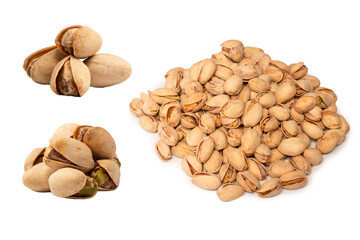 Tasty pistachios isolated on a white background.