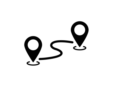 Two map pins connected by a route isolated on transparent background - Powered by Adobe