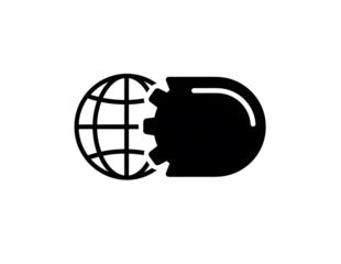 Global technology concept with earth and gear isolated on transparent background