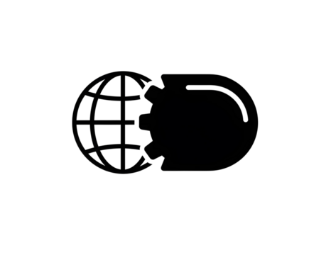 Global technology concept with earth and gear isolated on transparent background