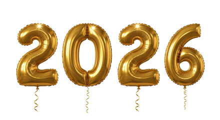 Isolated 2026 gold balloons, happy new year