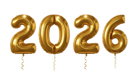 Isolated 2026 gold balloons, happy new year