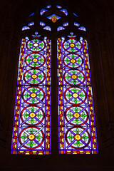 Stained glass window in La Lonja de la Seda (The Silk Exchange), Valencia, Spain