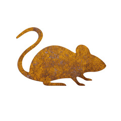 Rusty metal mouse silhouette on black background for creative use