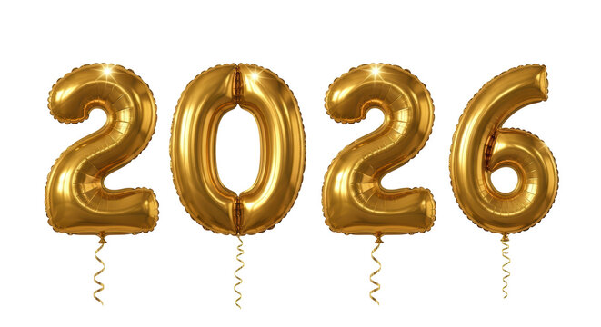 Isolated 2026 gold balloons, happy new year