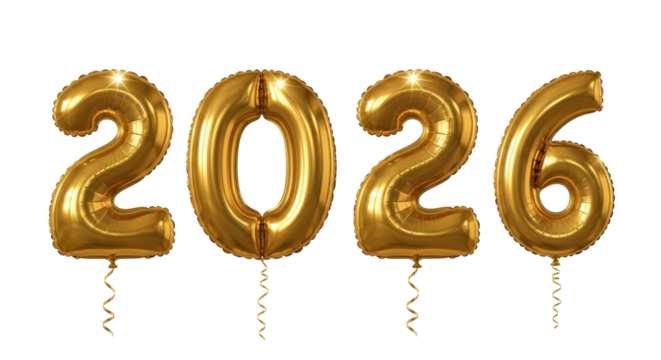 Isolated 2026 gold balloons, happy new year