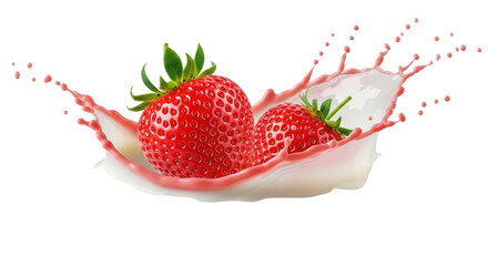 Isolated Strawberries and Milk Splash