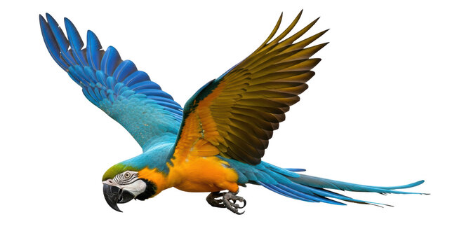 Isolated macaw, flying bird