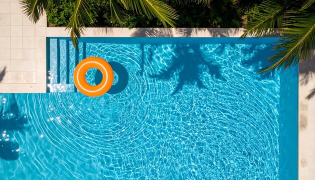 Swimming pool with orange inflatable ring