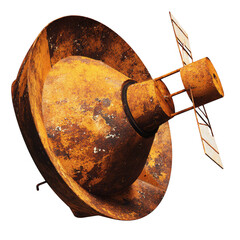 Rusty weathered buoy with satellite like structure on a black background