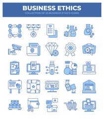 Collection of 25 Business Ethics Icons. A Guide to Ethical Business Practices