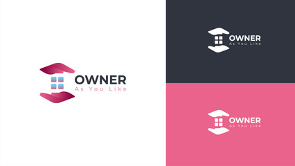 Minimal Real Estate Logo with Hands Protecting Home Window. Abstract Real Estate Logo icon Design.