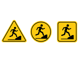 Warning signs with running person and step isolated on transparent background