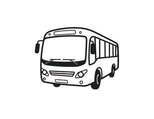 Black and white sketch of a passenger bus isolated on transparent background