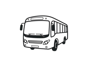 Black and white sketch of a passenger bus isolated on transparent background