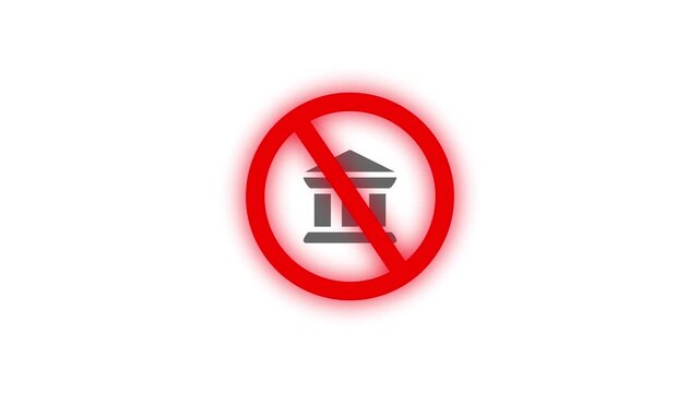 Forbidden bank concept represented with red circle ban against financial institution