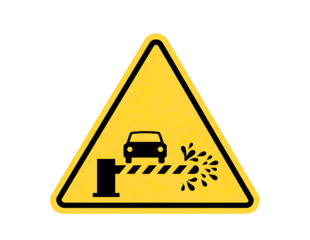 Warning sign for automatic car wash with water spray isolated on transparent background