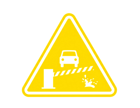 Yellow warning sign for level crossing isolated on transparent background