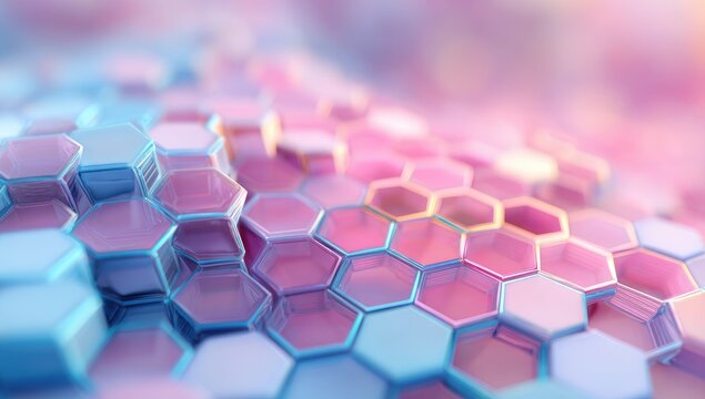 Abstract, vibrant hexagonal grid, soft pastel colors