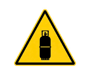 Yellow warning triangle with black gas cylinder symbol isolated on transparent background