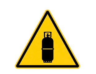 Yellow warning triangle with black gas cylinder symbol isolated on transparent background