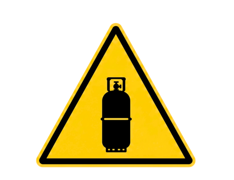 Yellow warning triangle with black gas cylinder symbol isolated on transparent background