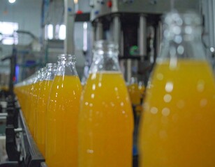Juicy bottles on a production line