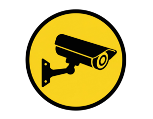 Black surveillance camera icon isolated on transparent background