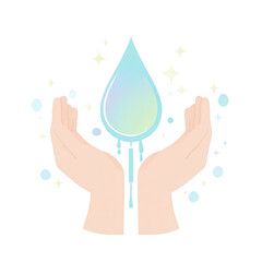 Water drop in hands symbolizing purity and sustainability with stars