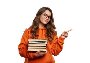 Student with books and pen demonstrating knowledge and learning engagement transparent background